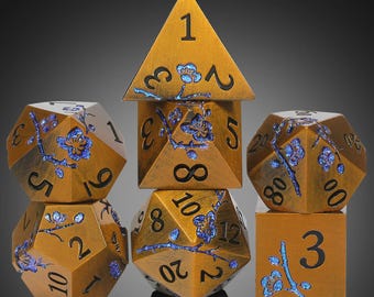 Premium Metal Dice Set for DND, Sakura Polyhedral Dice, Cherry Blossom RPG Dice, Unique Dice Gift for Gamers, Tabletop Gaming Dice