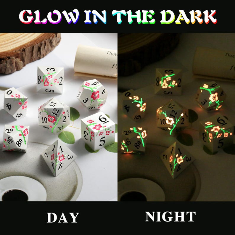 Dés Polyédriques Lumineux Bescon – Set RPG DND – Noir Perle Et Vert – Glow In The Dark – Coffret Brique – D4 à D20