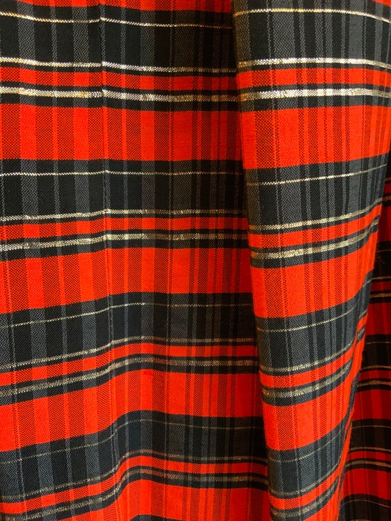 1970s velvet, tartan maxi dress, black and orange… - image 8