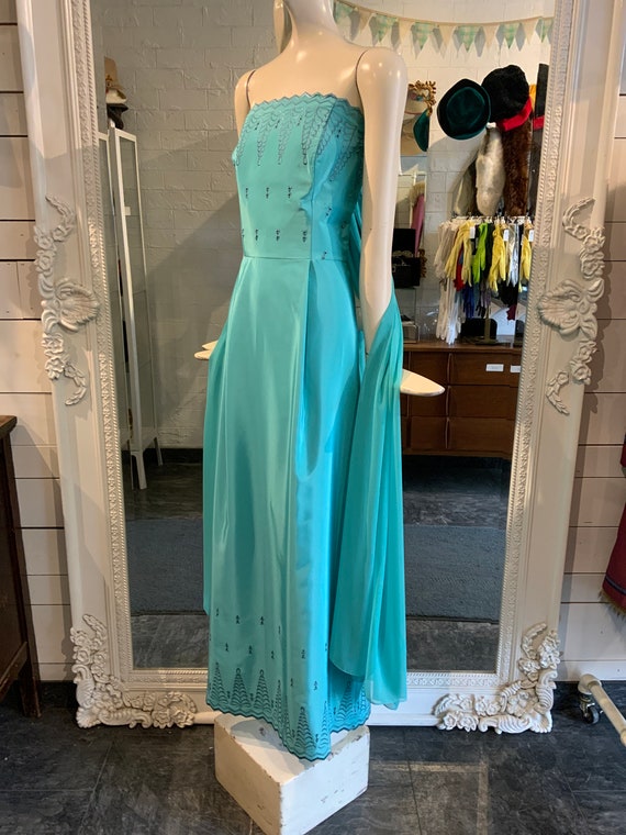 1950s strapless gown, blue satin gown | Sz M - image 3