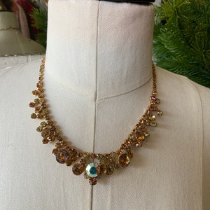 1950s rhinestone necklace and earrings, vintage matching set