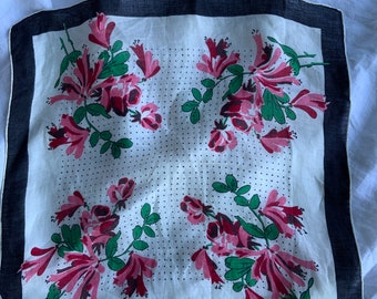 1950s pink & black floral hankie