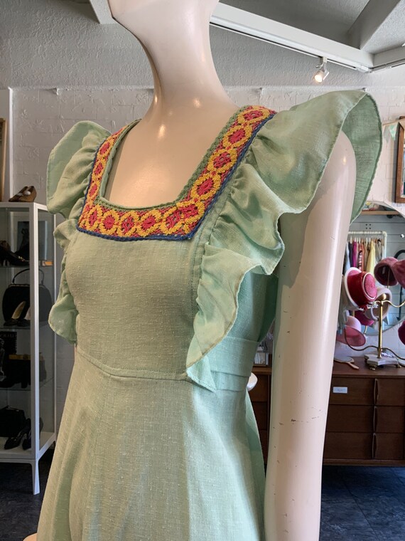 1970s mint green boho maxi dress| Sz Small - image 6