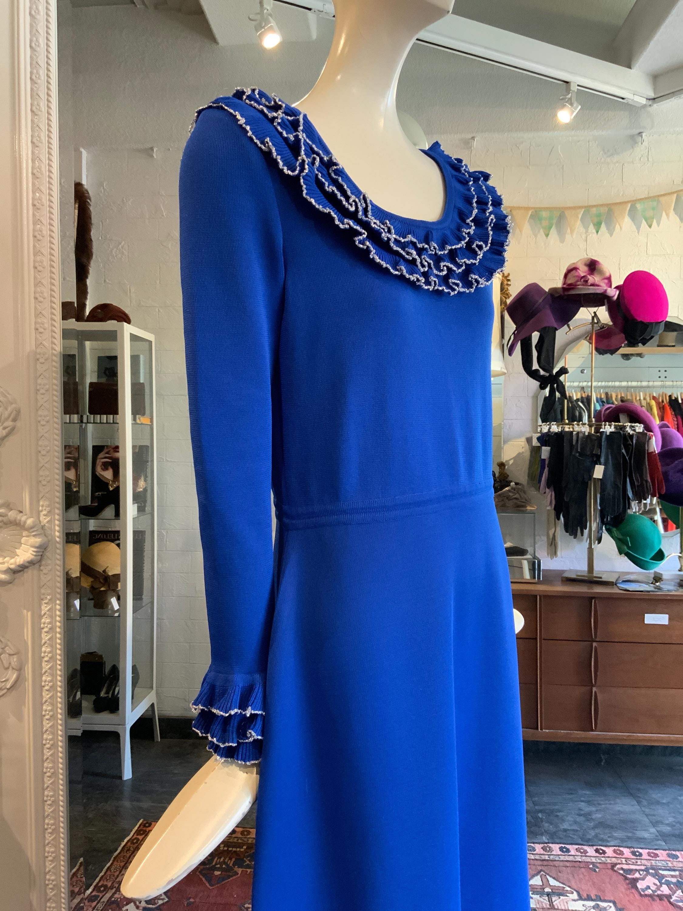 1970s cobalt blue knit maxi gown | Sz M