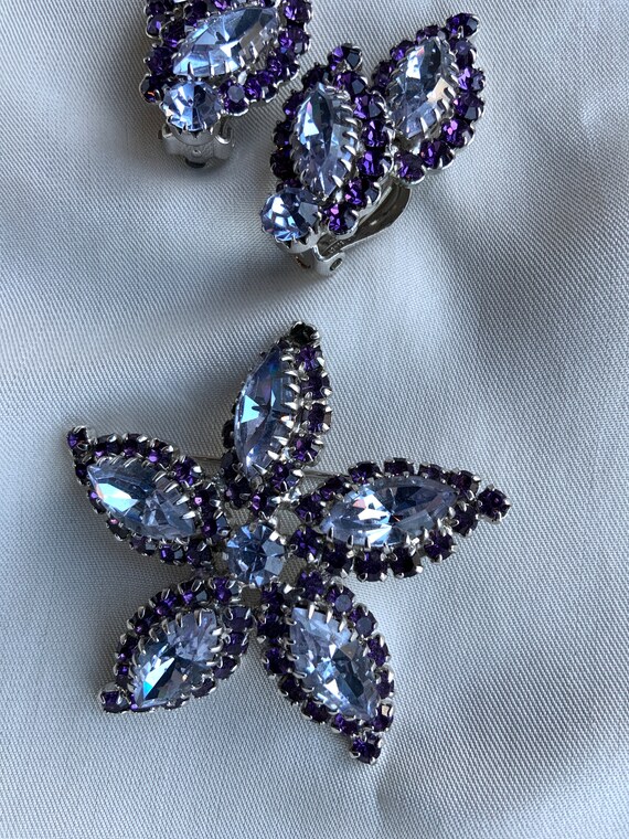 RARE  Sherman lilac, purple crystal brooch & earr… - image 10