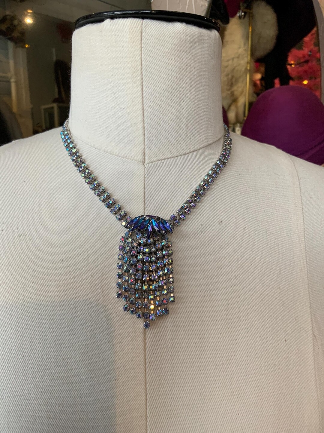 Vintage 1950s Rhinestone Heart Necklace