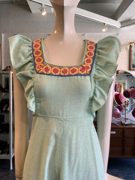 1970s mint green boho maxi dress| Sz Small - image 2