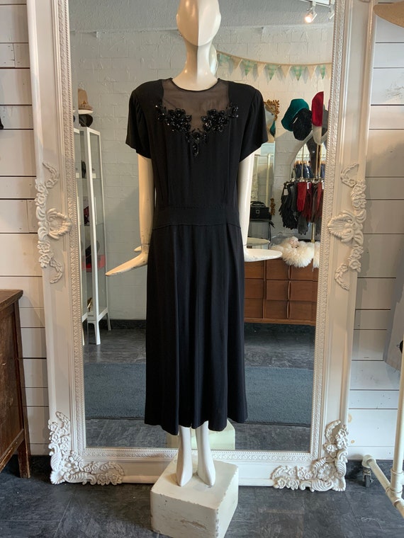 Zwarte jurk van crepe uit de jaren 40 zwarte jurk voor bruiloft begrafenis cocktailparty Maat Small medium Etsy Nederland