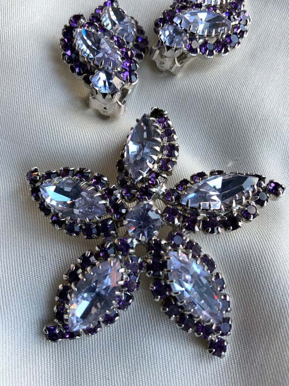 RARE  Sherman lilac, purple crystal brooch & earr… - image 7