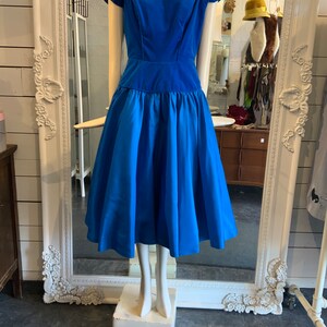 1950s cobalt VELVET party, cocktail dress| Sz Small