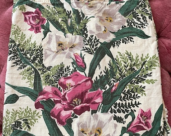 1940s Floral Barkcloth Fabric Panel