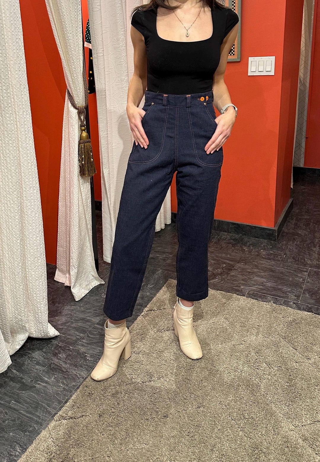 50s High Waist Jeans, Deadstock, Cropped Jeans, Pinup, Rockabilly