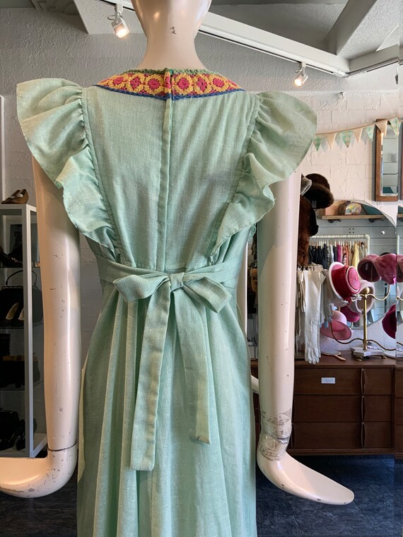 1970s mint green boho maxi dress| Sz Small - image 7