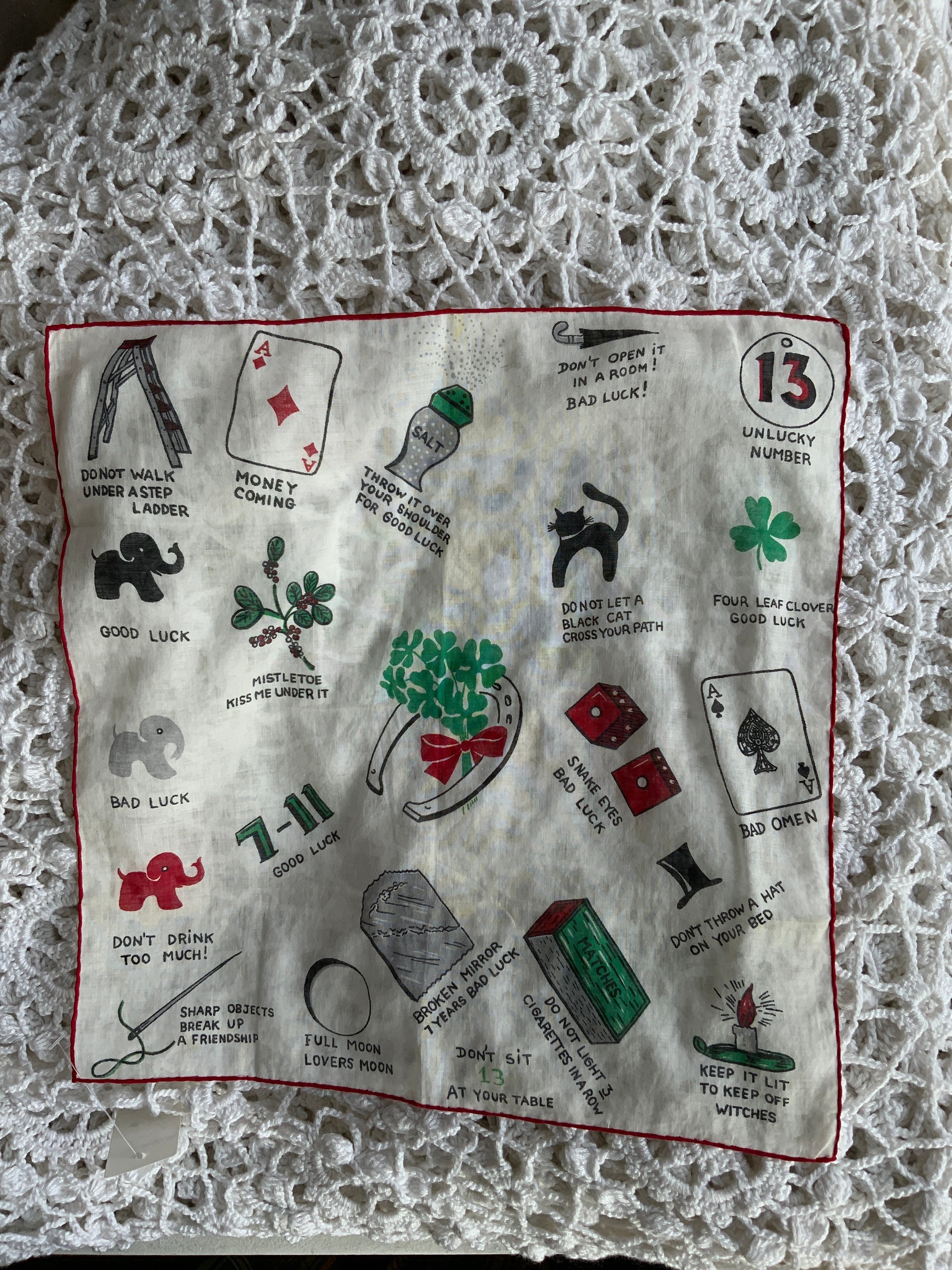 1950s novelty print LUCK hankie