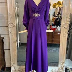 1970s purple maxi dress, beaded| Sz Small