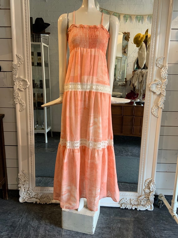 1970s peach PRAIRIE dress | Size Small - image 1