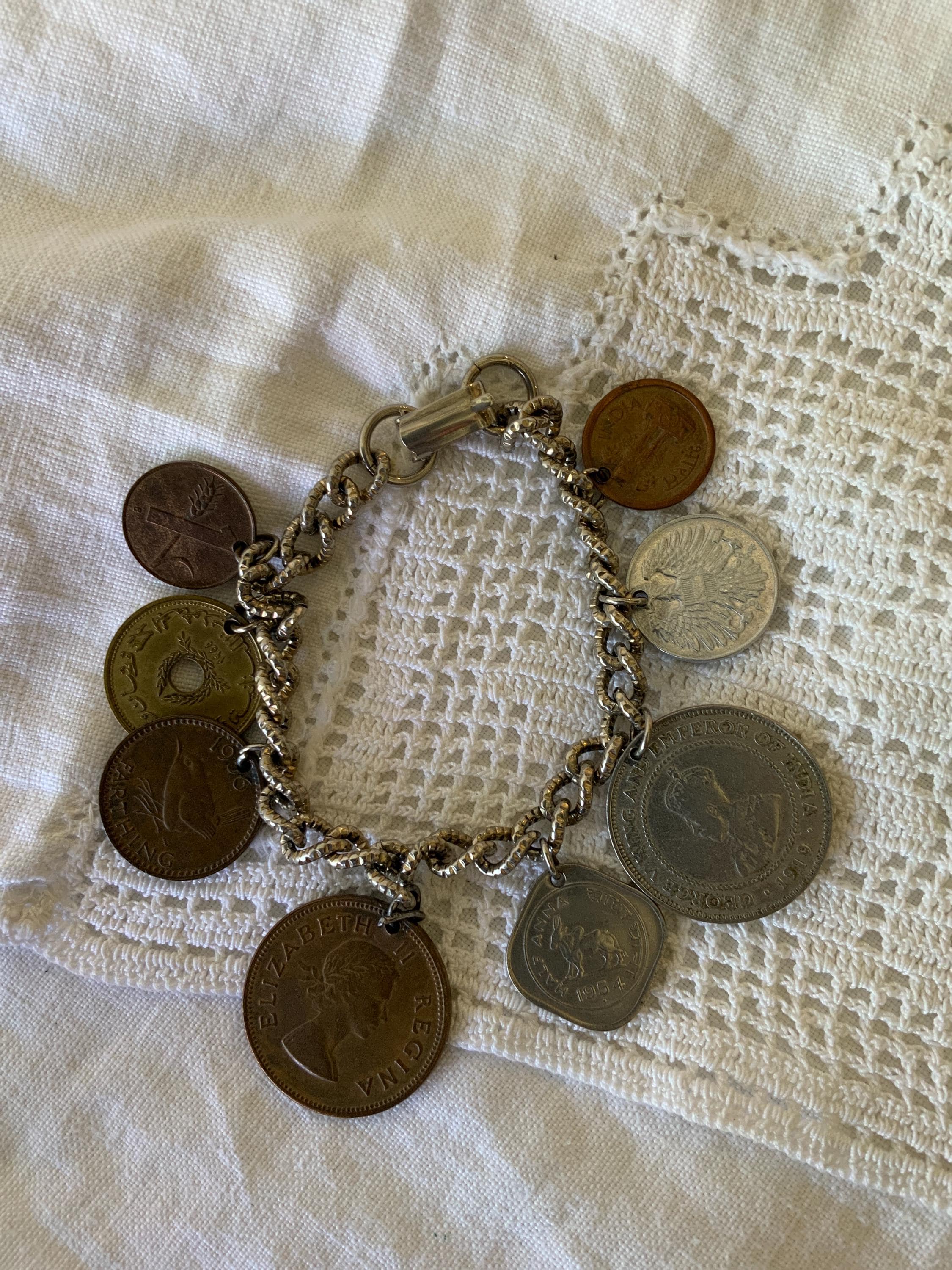 Vintage 50s Coin Charm Bracelet Etsy Ireland
