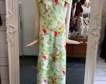 1970s greeb floral maxi dress| Sz Small