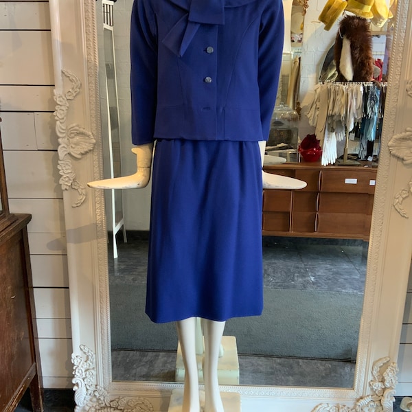 1960s Blue Wool Suit, Jackie O suit| Size Small