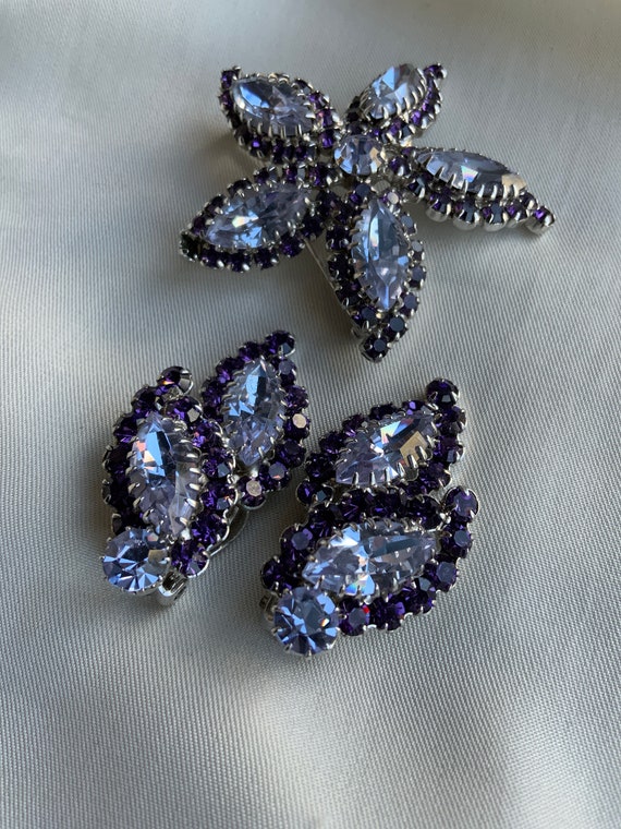 RARE  Sherman lilac, purple crystal brooch & earr… - image 6