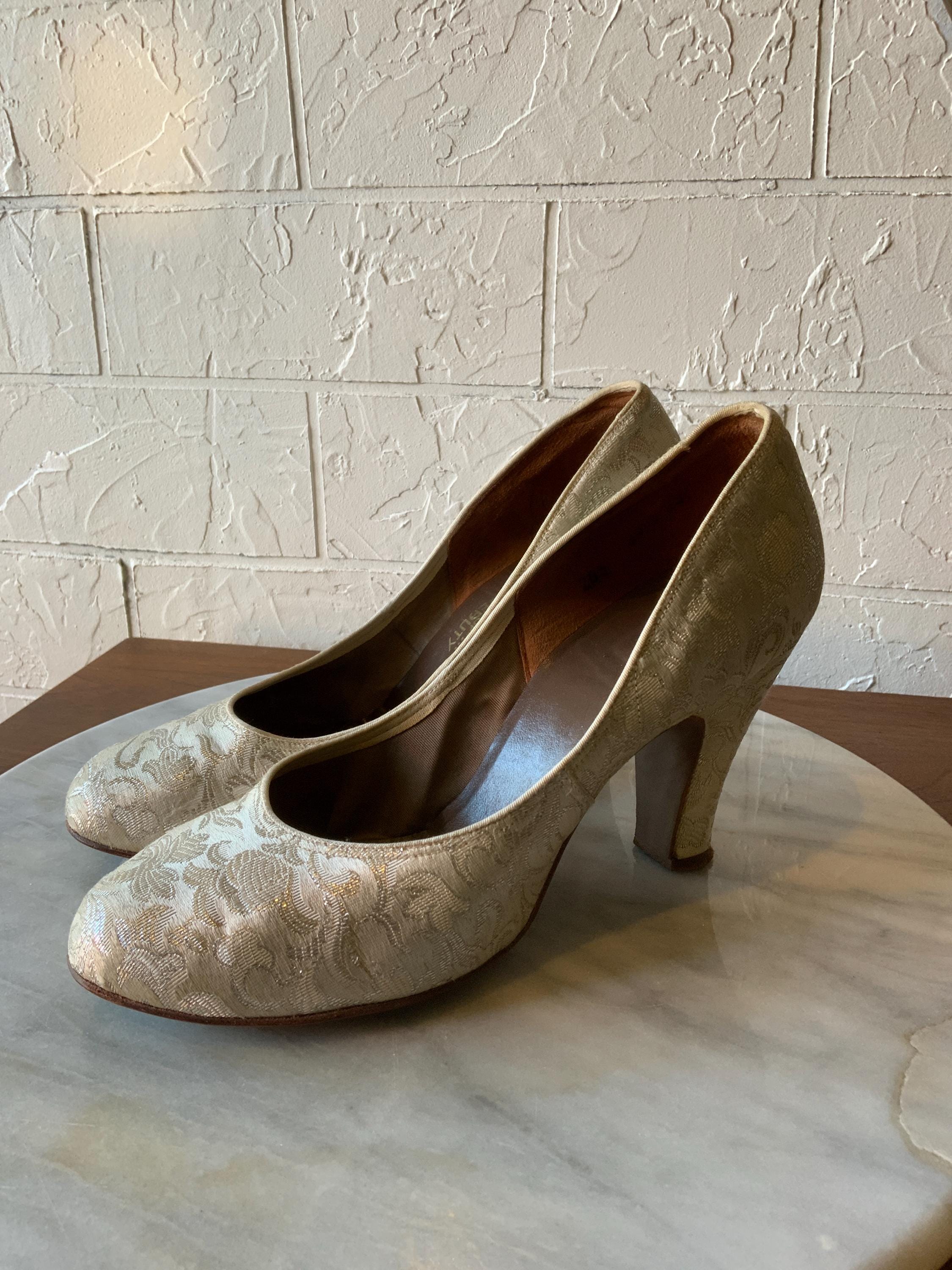 Vintage White Brocade Wedding Heels Australia