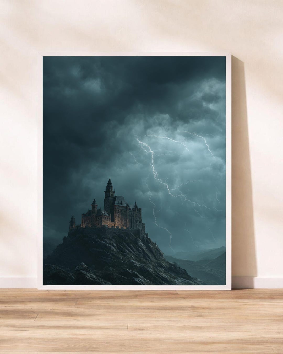 Dark Gothic Castle on Cliff Gloss Print - Epic Stormy Sky With ...