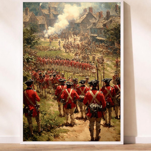 Battle of Lexington Oil Painting Gloss Print - Revolutionary War Redcoats Wall Art - Shot Heard Round the World History Poster Decor