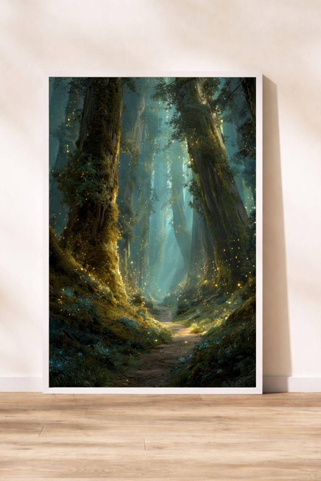 Enchanted Firefly Forest Wall Art, Magical Woodland Landscape Print ...
