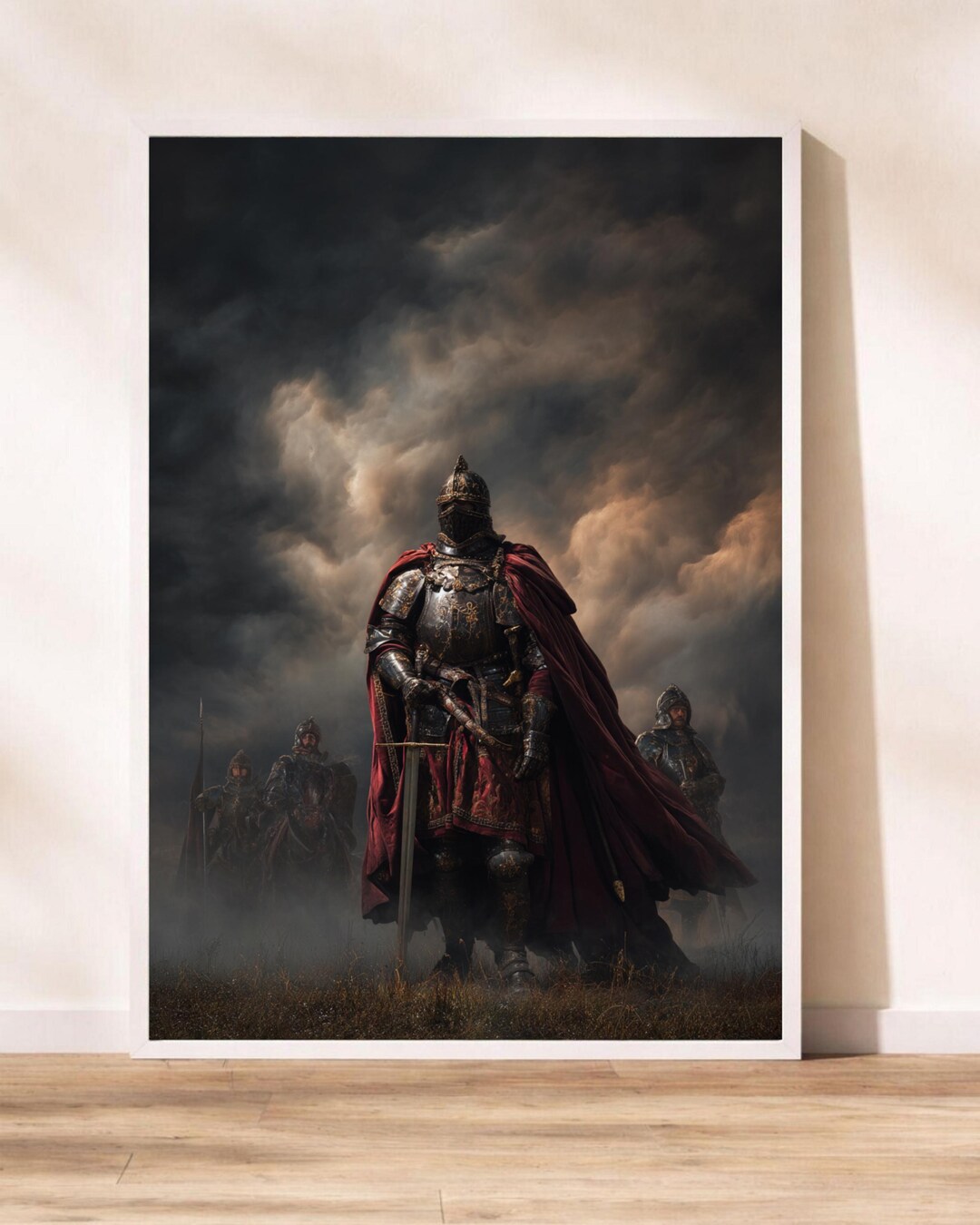 Medieval King in Full Armor Gloss Print, Epic Knight Poster, Red Cape ...