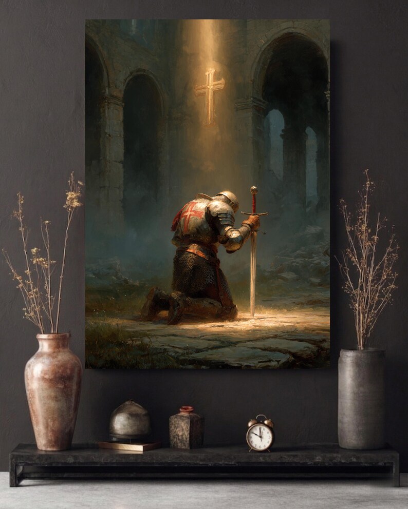Kneeling Knight Templar Poster Praying Crusader Wall Art Medieval ...