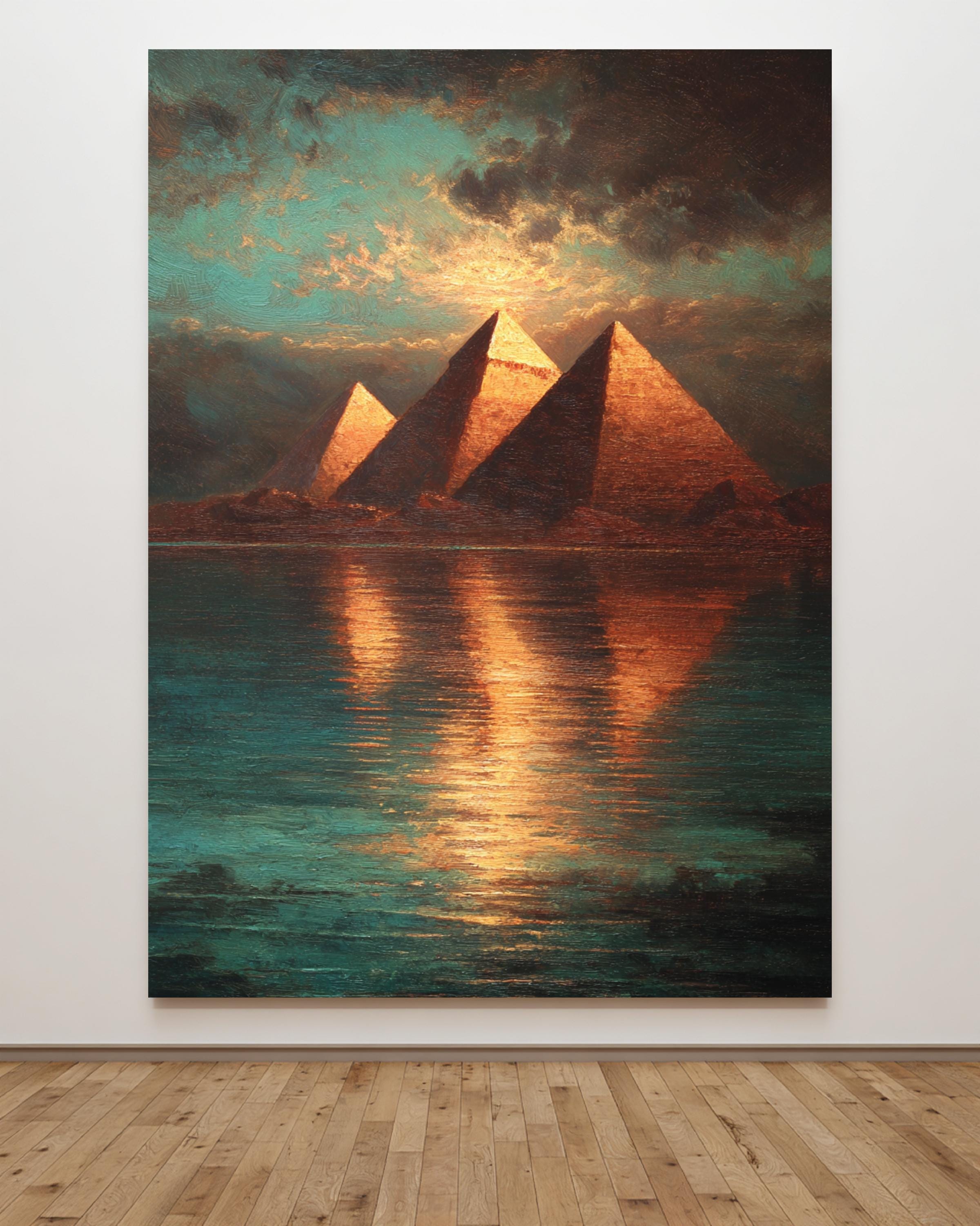 Pyramids of Giza Oil Painting Wall Art, Ancient Egypt Night Poster ...