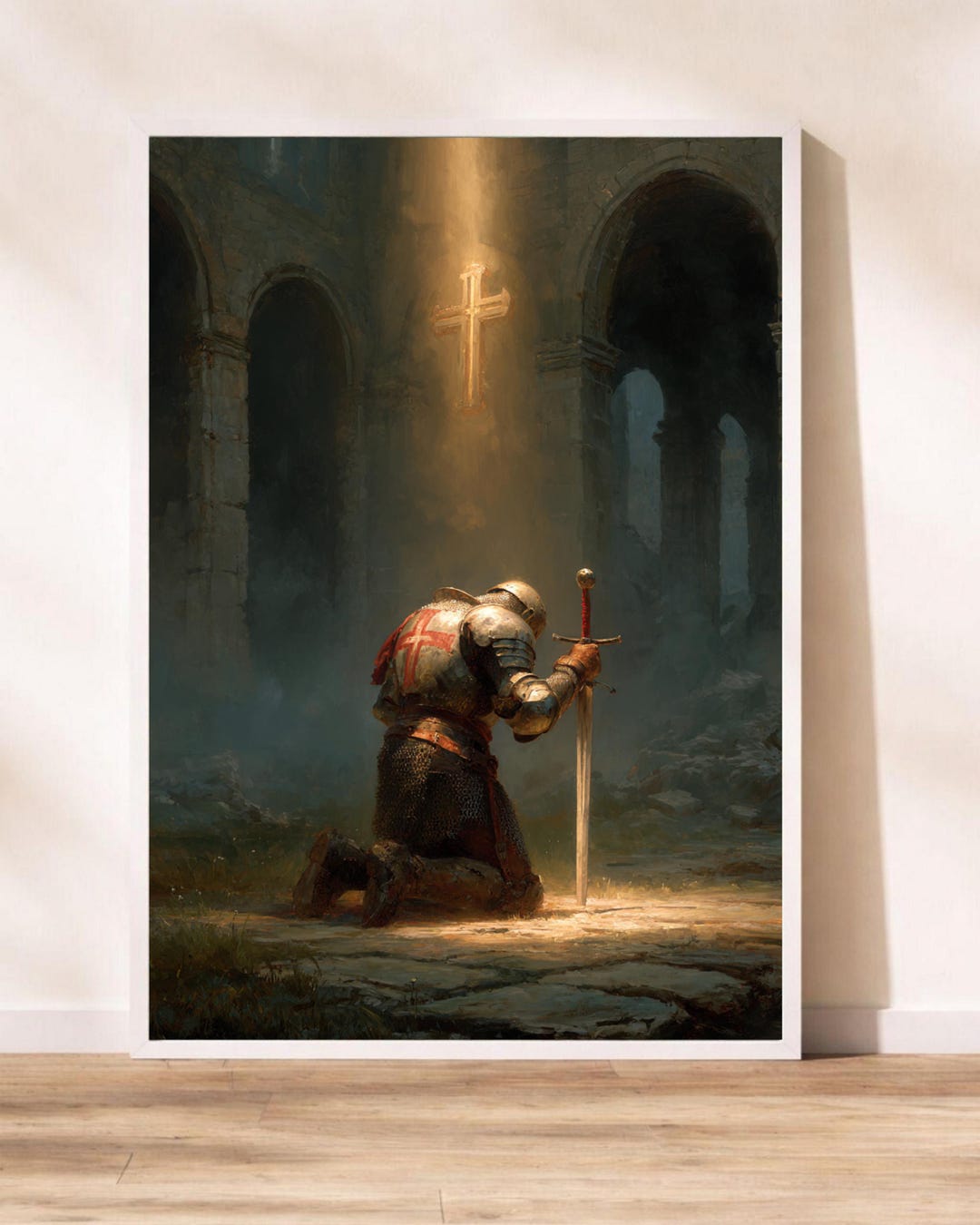 Kneeling Knight Templar Poster Praying Crusader Wall Art Medieval ...