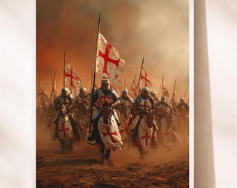 Cuadro decorativo de la carga de batalla de los Caballeros Templarios, póster medieval de caballería cruzada, impresión brillante, decoración épica de guerrero histórico, regalo para él.