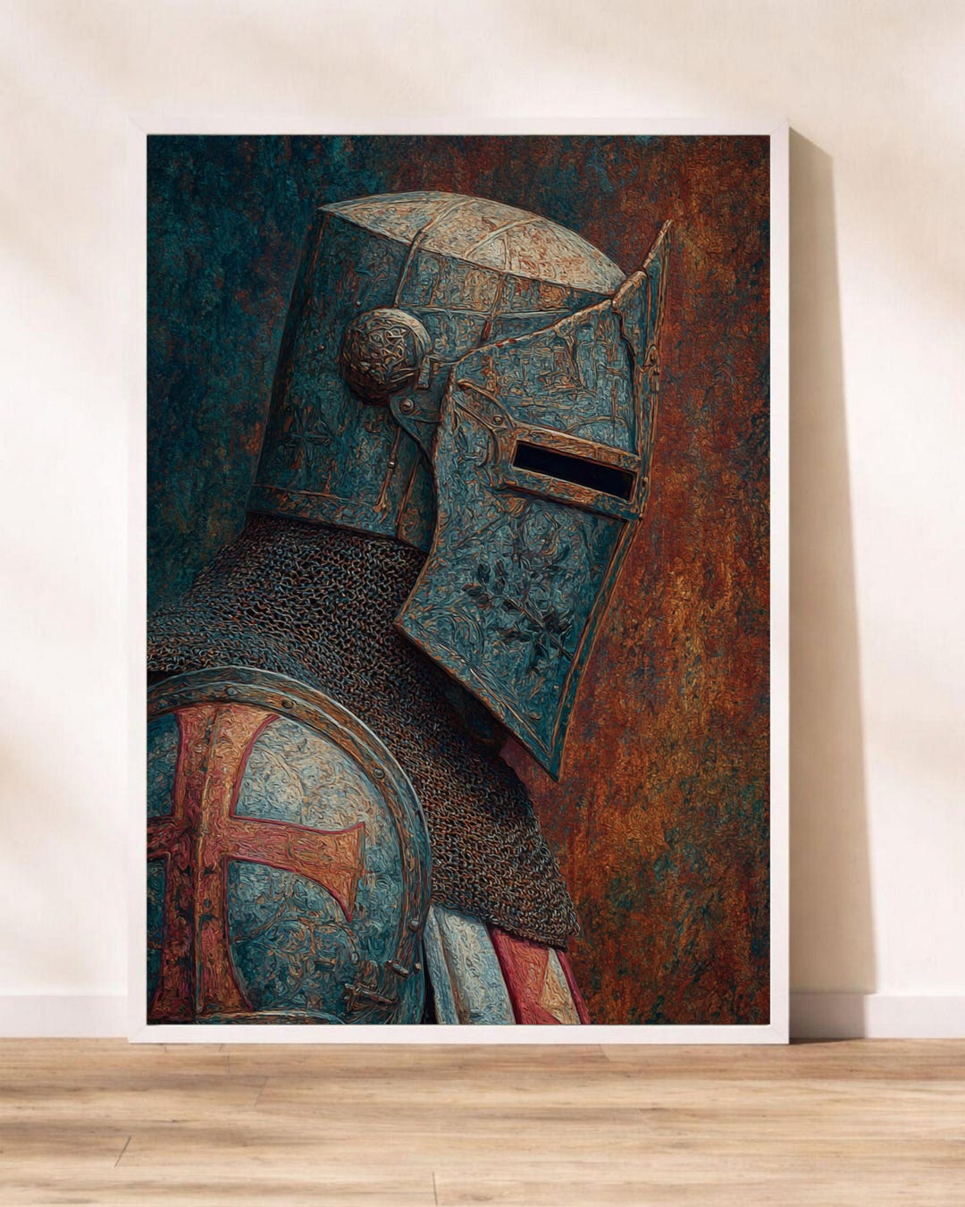 Vintage Crusader Knight Painting Wall Art Medieval Templar Armor Helmet ...