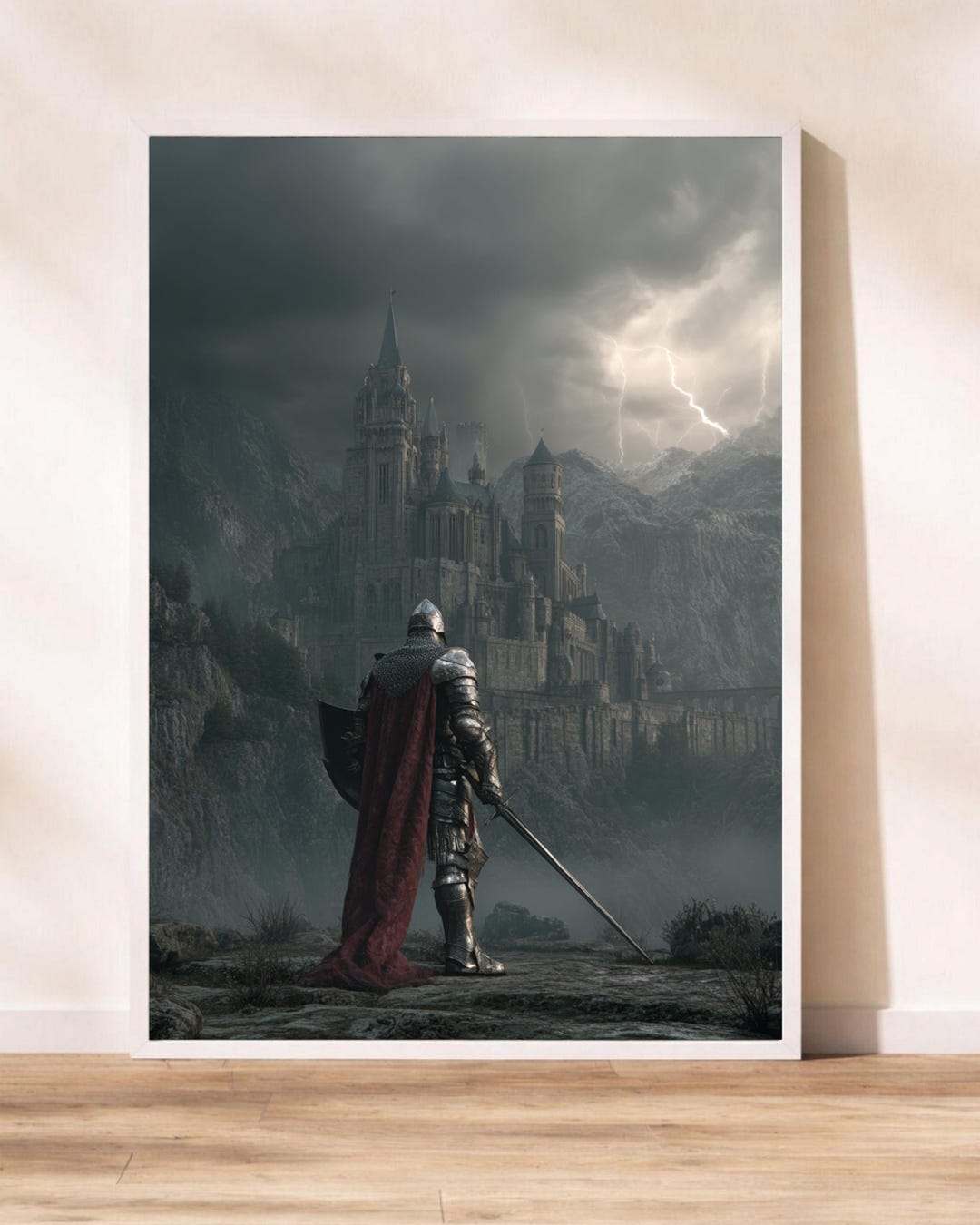 Dark Gothic Knight Art Print, Medieval Crusader Poster, Stormy Castle ...