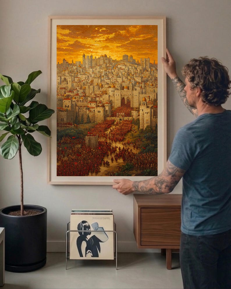 Jerusalem Medieval Battle Panoramic Poster - Epic Crusader Army Holy ...