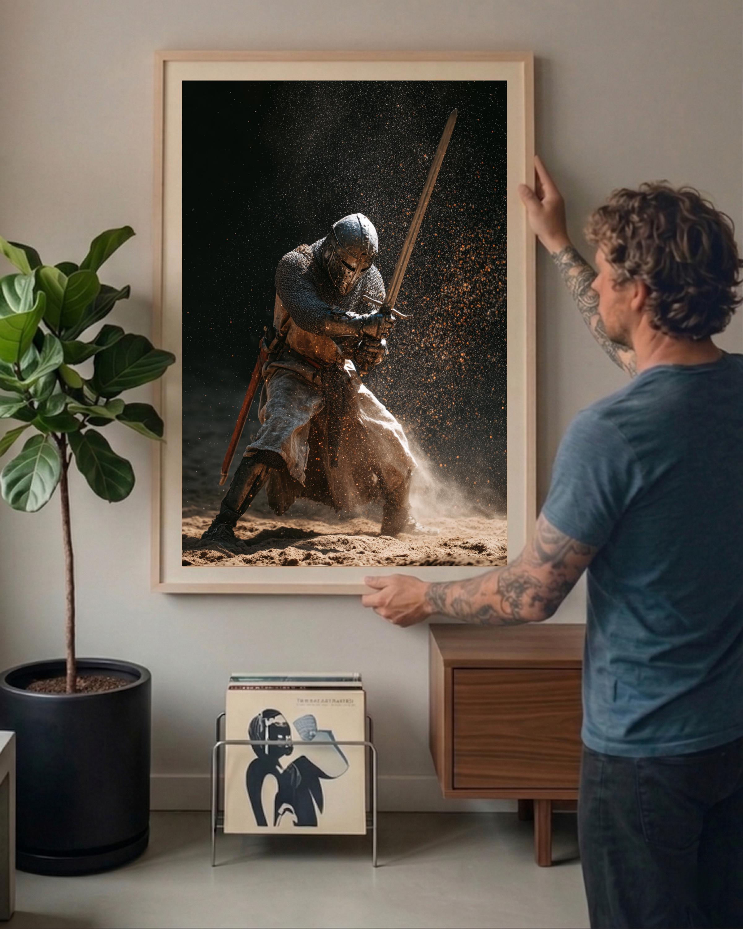 Medieval Knight Battle Wall Art Crusader Sword Fight Poster Gloss Print ...