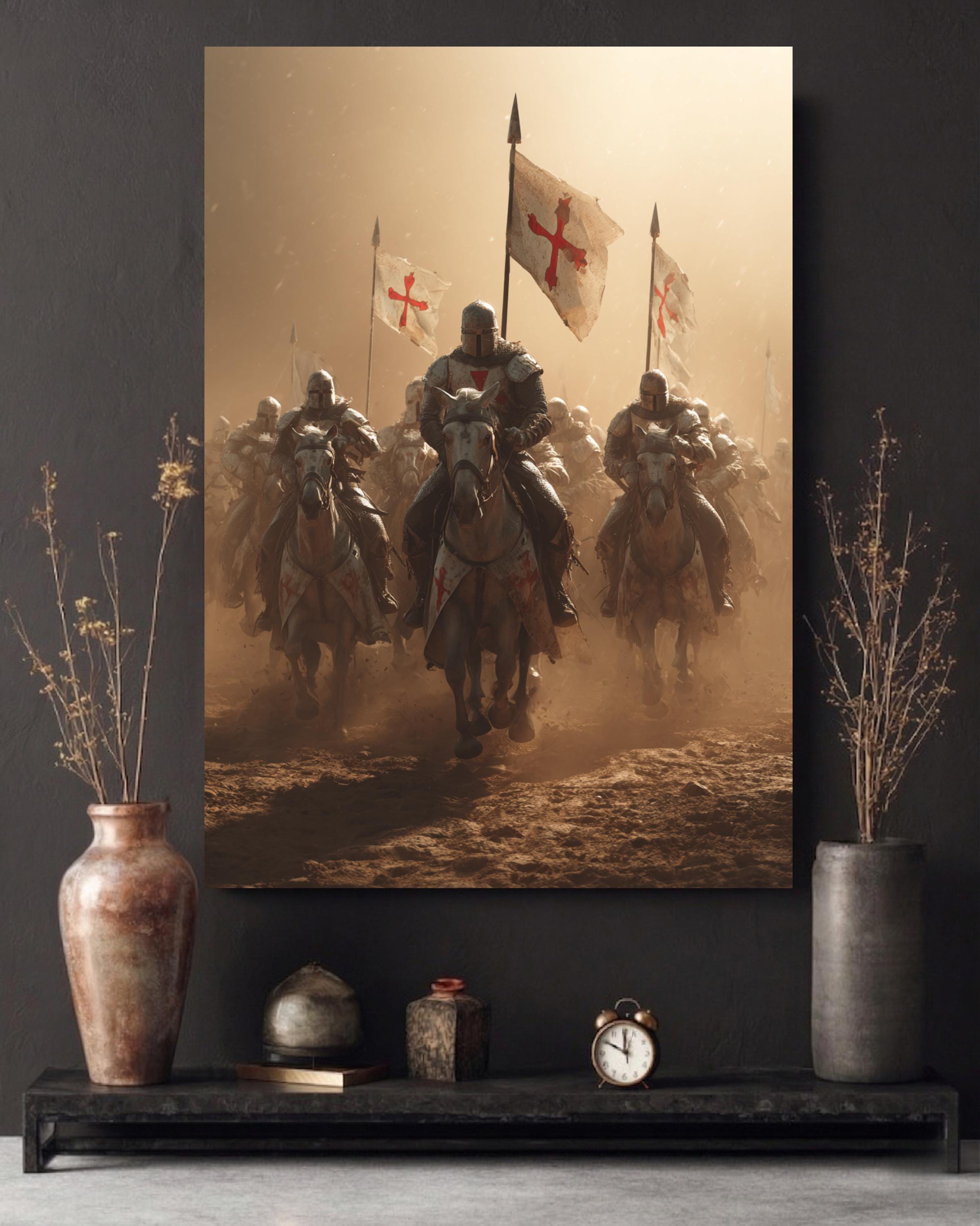 Knights Templar Charging Wall Art Medieval Crusader Battle Poster Gloss ...