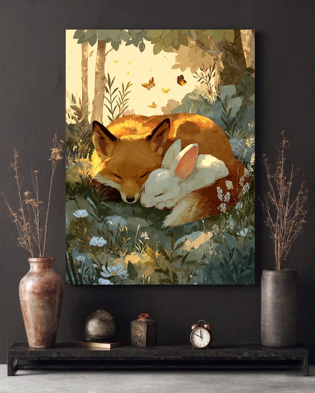 Sleeping Fox And Rabbit Art Print Woodland Nursery Decor Whimsical sleeping-fox-and-rabbit-art-print-woodland-nursery-decor-whimsical