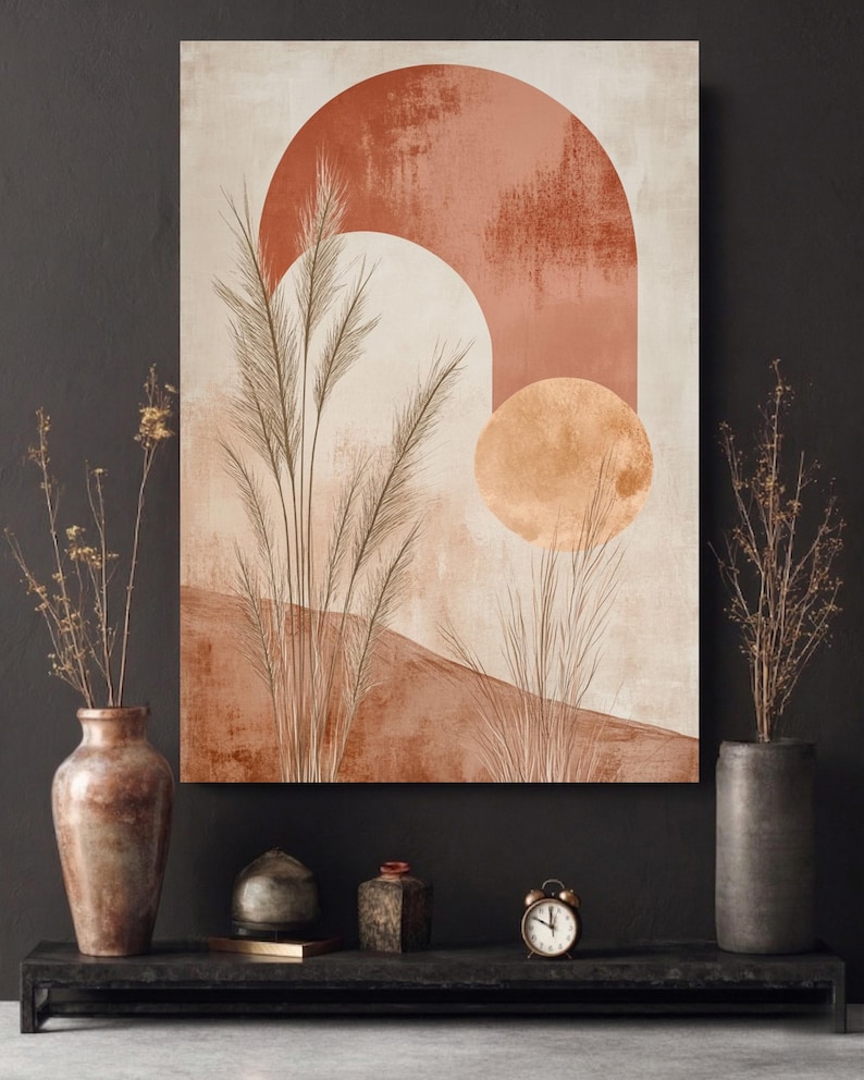 Boho Abstract Terracotta Wall Art - Mid Century Modern Arch & Sun Gloss ...