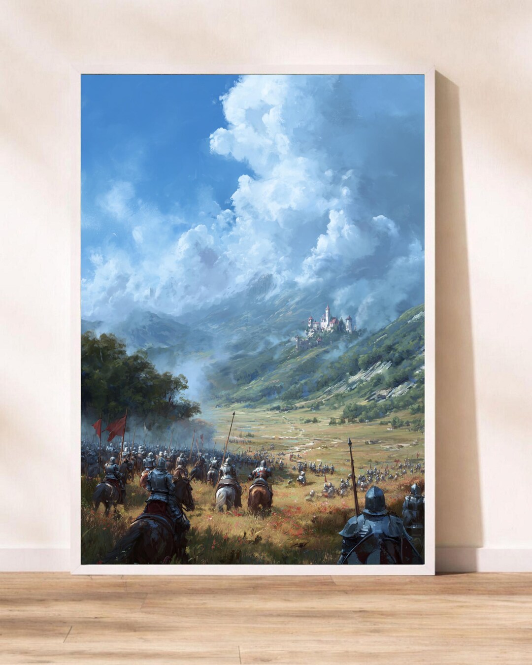 Medieval Knights Battle Art Print - Epic Fantasy Castle Landscape ...