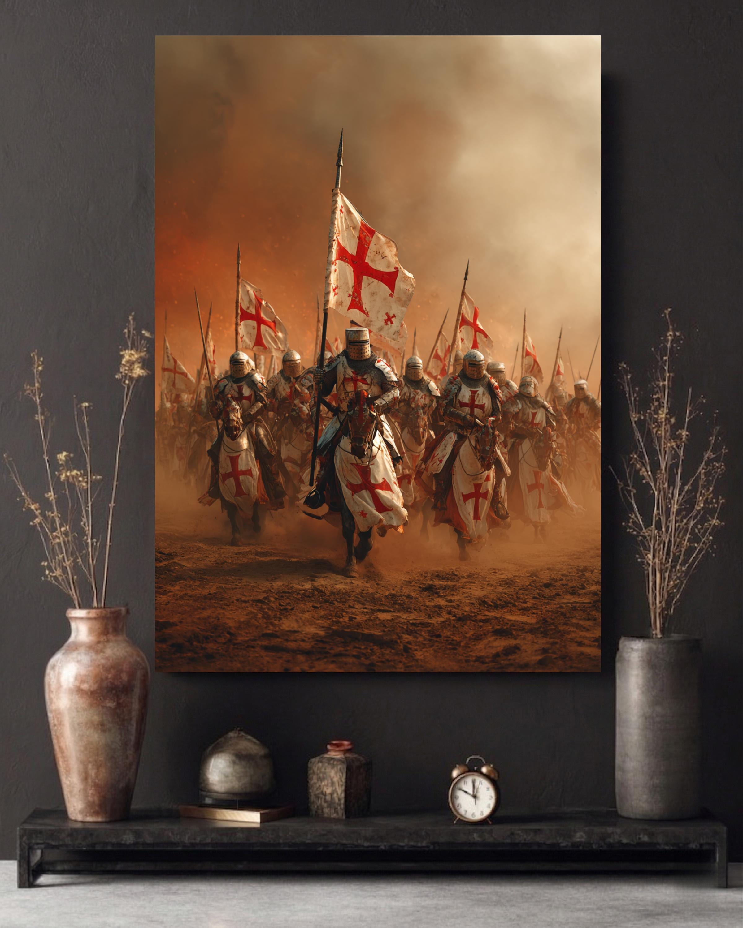 Knights Templar Battle Charge Wall Art Medieval Crusader Cavalry Poster ...