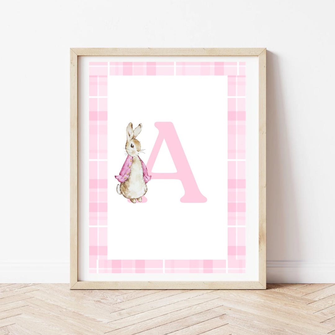 Peter Rabbit Pink R Initial Peter Rabbit Nursery Pink Print, Beatrix Potter Nursery Prints ...