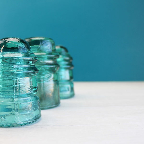 Blue Glass Insulators, Telephone Insulators, Brookfield, Hemingray