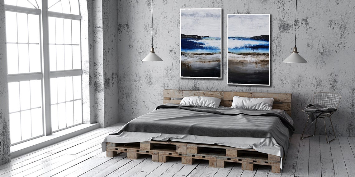 2 Piece Ocean Wall Art Two Piece Coastal Art Modern Abstract Etsy