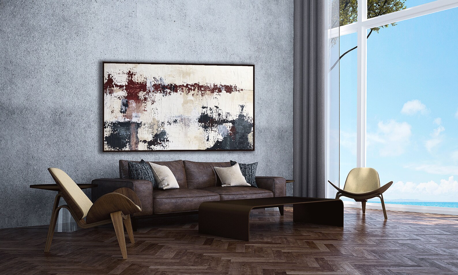 Large Original Maroon and Navy Blue Wall Art Red and Blue Etsy