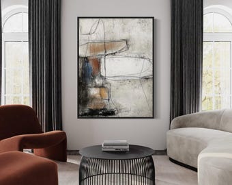 Vertical Textured Abstract Canvas, Neutral Mixed Media Wall Art, Contemporary Wabi Sabi Artwork, Rolled Canvas Painting