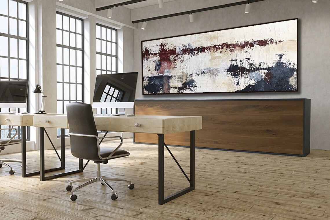 Large Original Maroon and Navy Blue Wall Art Red and Blue Etsy