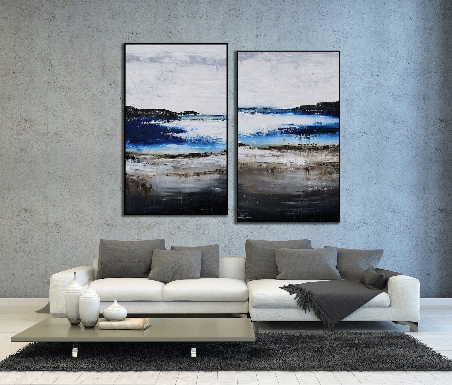 2 Piece Ocean Wall Art Two Piece Coastal Art Modern Abstract Etsy