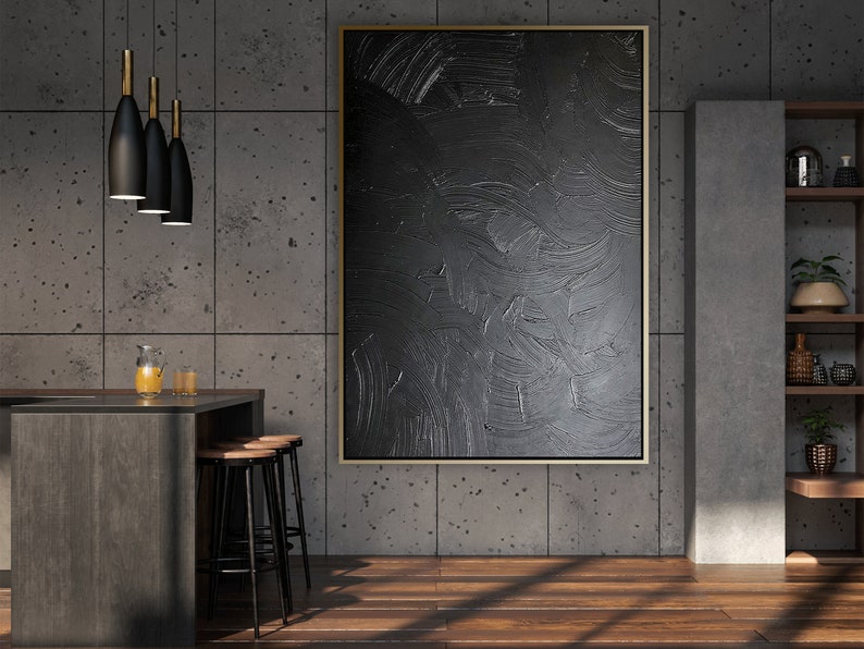 Extra Large Black Canvas Wall Art Black Spackle Wall Art Etsy